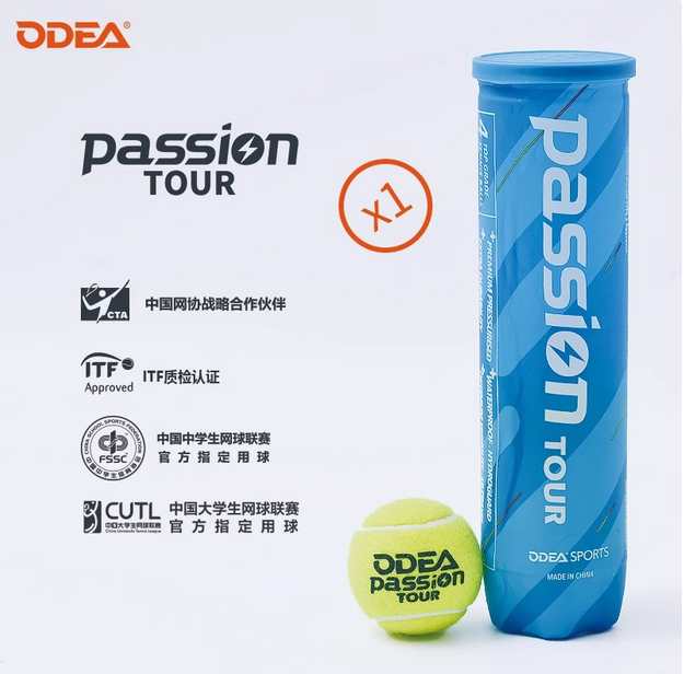 ODEA欧帝尔网球Passion有压比赛球高回弹耐打练习训练4粒罐装网球
